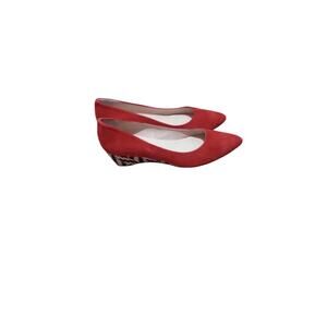 Lesac Women's Suede Canvas Heel Pattern Flexible Red Pumps Size 10